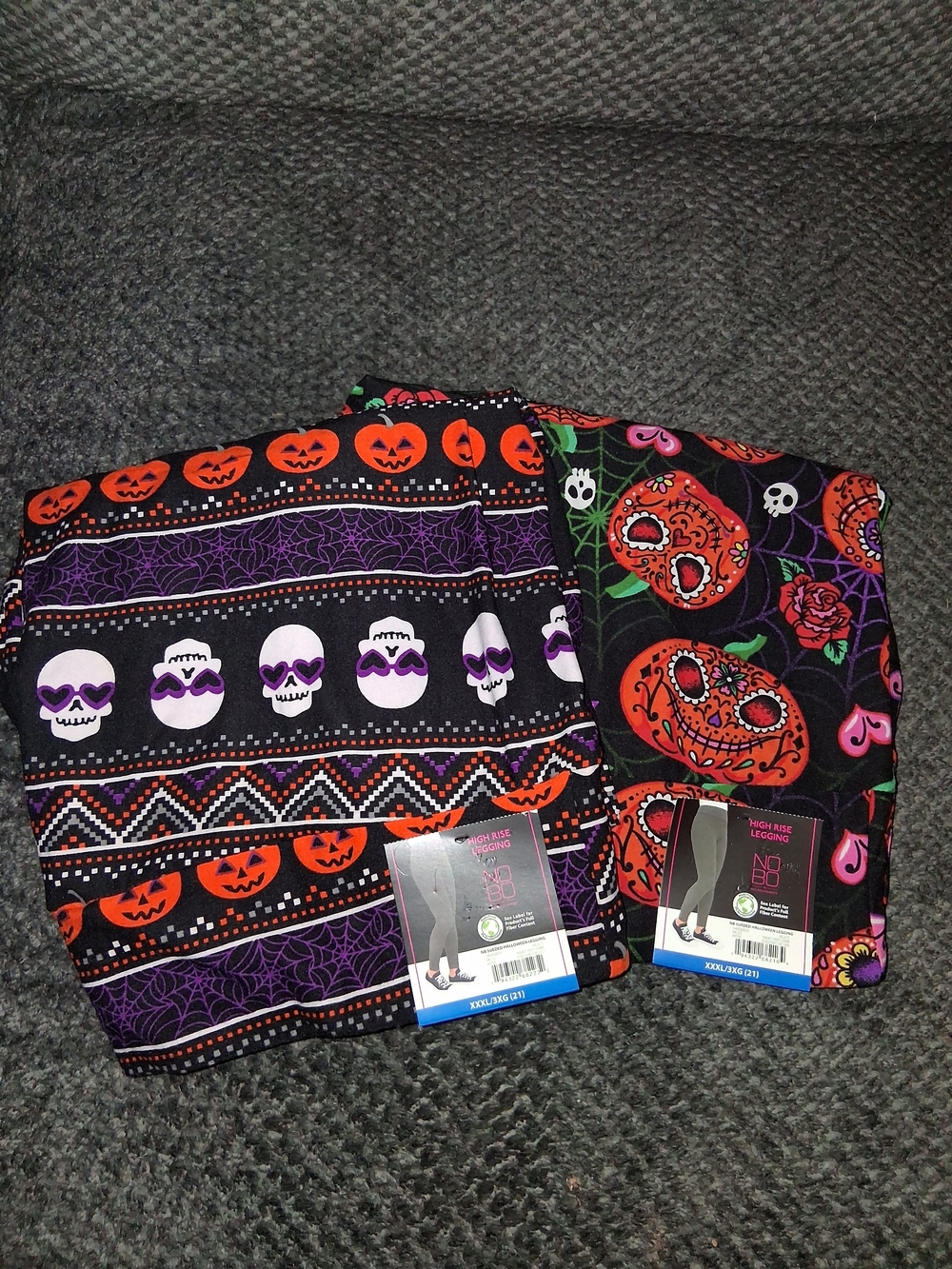 No Boundaries Halloween Skull & Pumpkin Leggings in Black, Orange, Purple